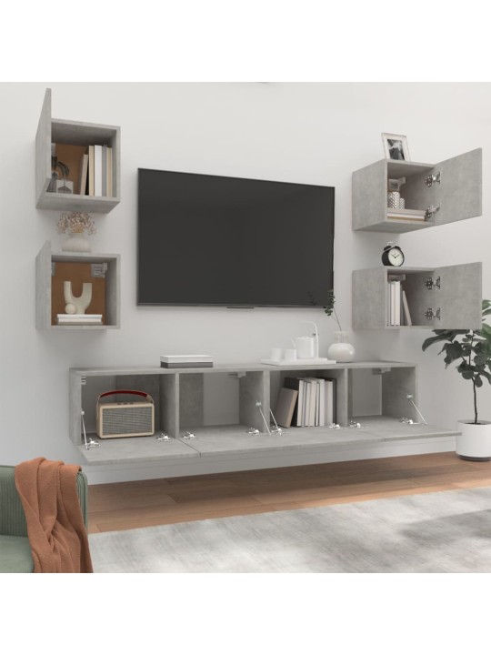 6dílný set TV skříněk betonově šedý kompozitní dřevo