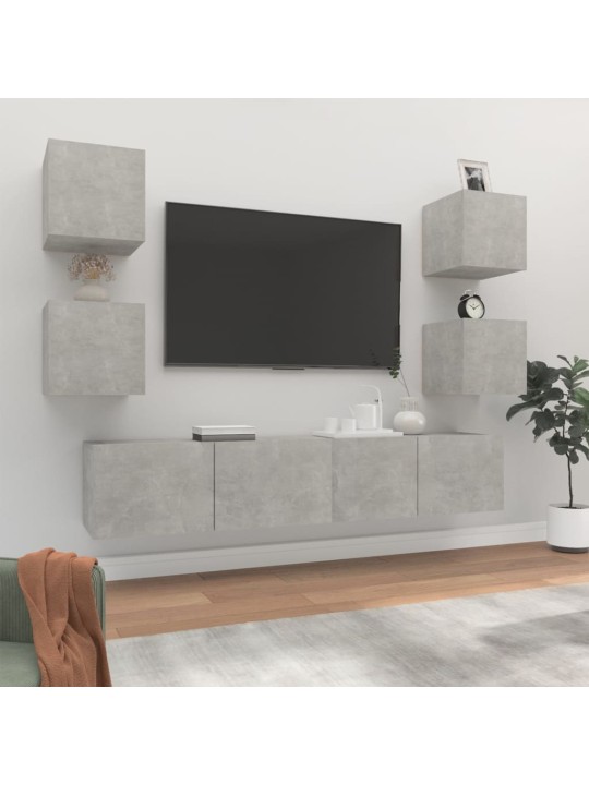 6dílný set TV skříněk betonově šedý kompozitní dřevo