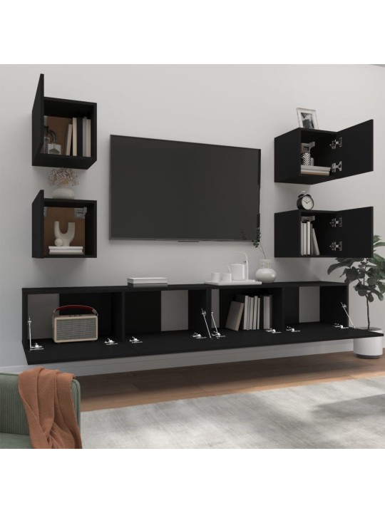 6dílný set TV skříněk černý kompozitní dřevo
