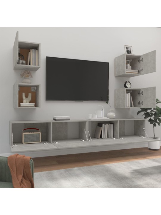 6dílný set TV skříněk betonově šedý kompozitní dřevo