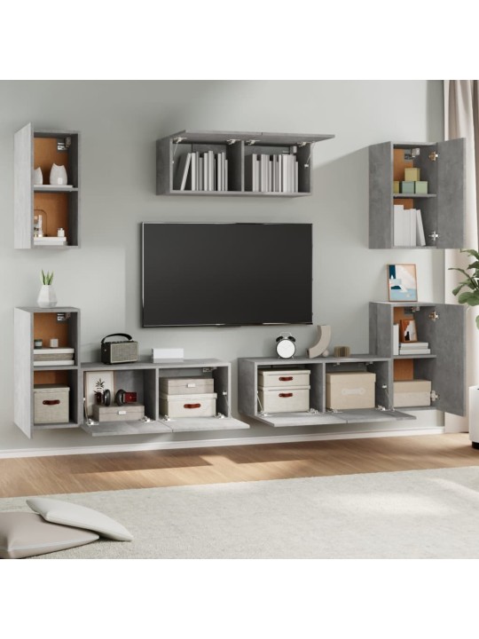 7dílný set TV skříněk betonově šedý kompozitní dřevo
