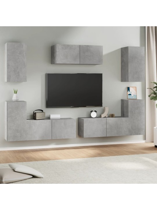 7dílný set TV skříněk betonově šedý kompozitní dřevo