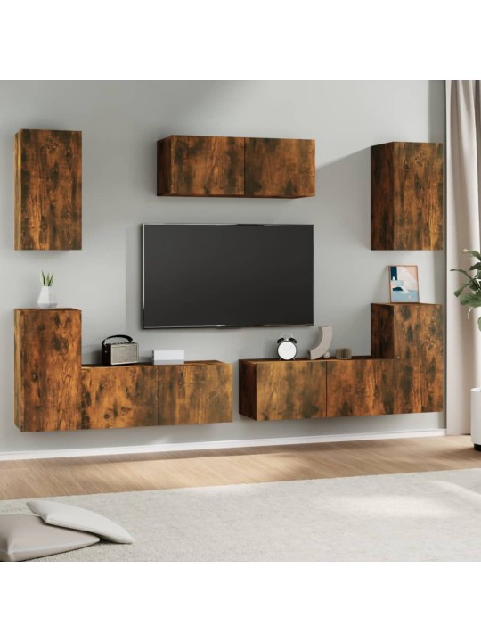 7dílný set TV skříněk kouřový dub kompozitní dřevo