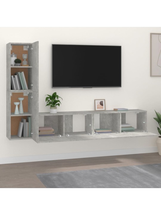 4dílný set TV skříněk betonově šedý kompozitní dřevo