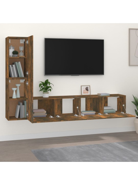 4dílný set TV skříněk kouřový dub kompozitní dřevo