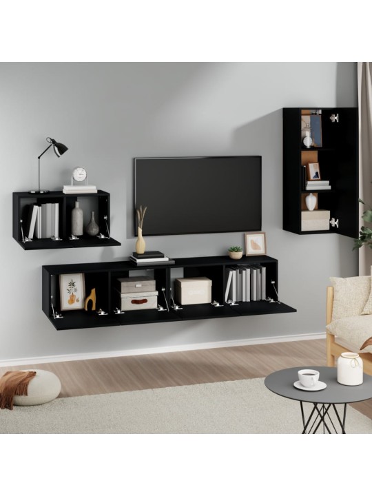 4dílný set TV skříněk černý kompozitní dřevo