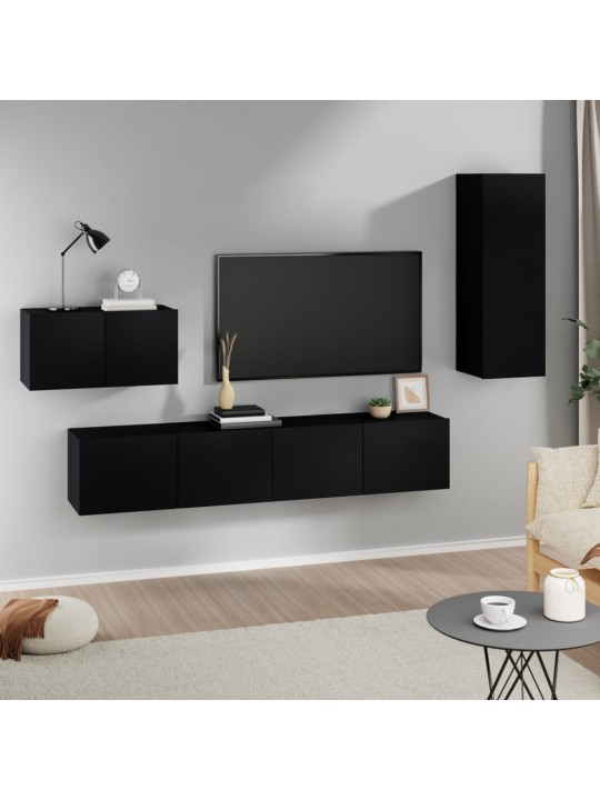 4dílný set TV skříněk černý kompozitní dřevo