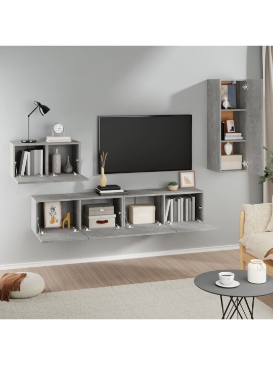 4dílný set TV skříněk betonově šedý kompozitní dřevo