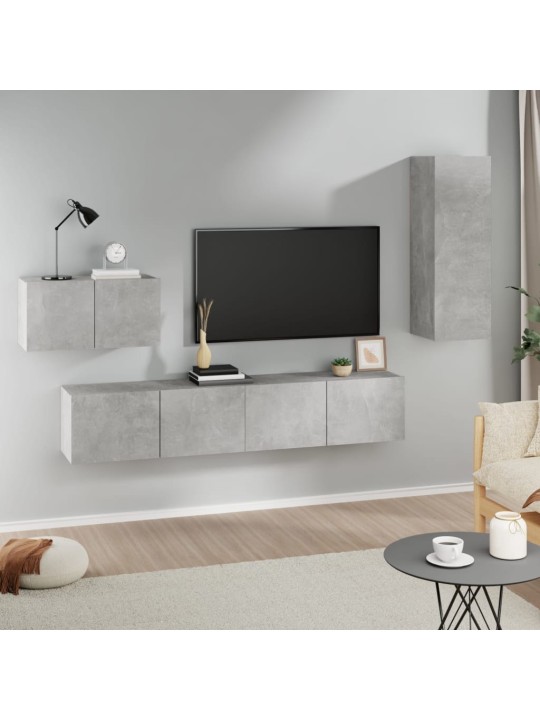4dílný set TV skříněk betonově šedý kompozitní dřevo