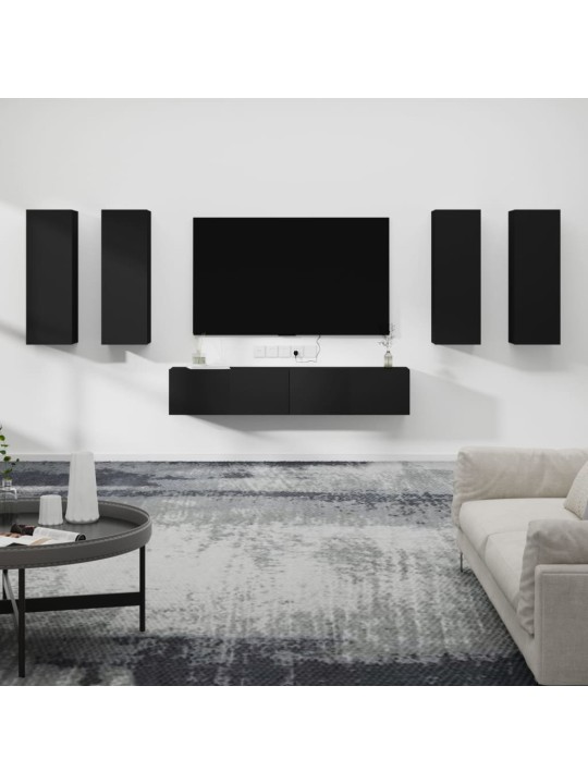 6dílný set TV skříněk černý kompozitní dřevo