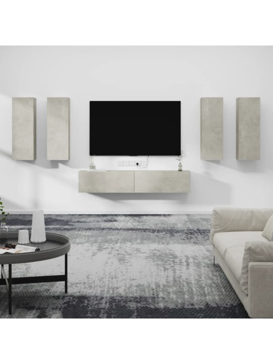 6dílný set TV skříněk betonově šedý kompozitní dřevo
