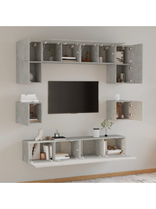 8dílný set TV skříněk betonově šedý kompozitní dřevo