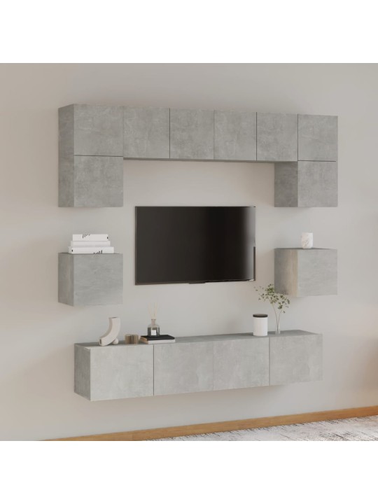 8dílný set TV skříněk betonově šedý kompozitní dřevo