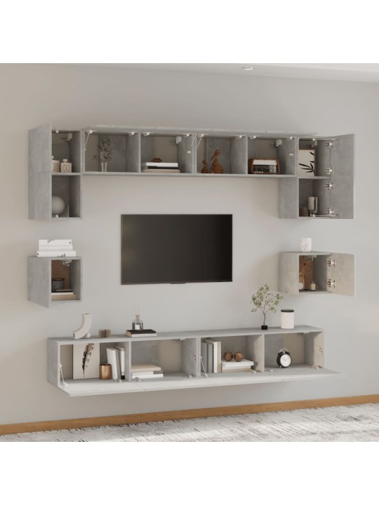 8dílný set TV skříněk betonově šedý kompozitní dřevo