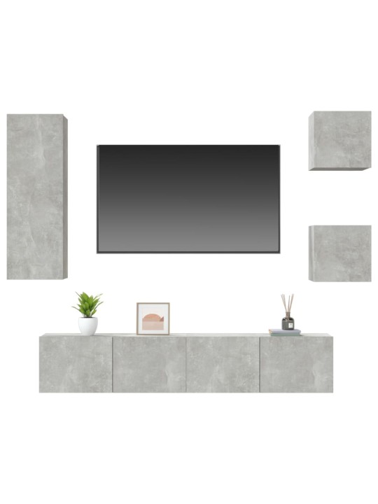 5dílný set TV skříněk betonově šedý kompozitní dřevo