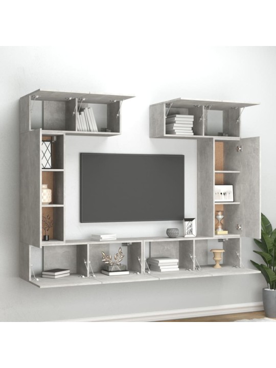 6dílný set TV skříněk betonově šedý kompozitní dřevo