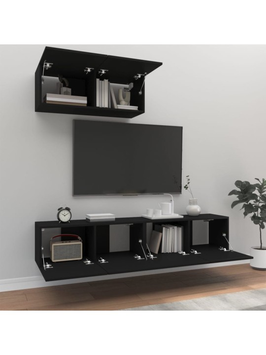 3dílný set TV skříněk černý kompozitní dřevo