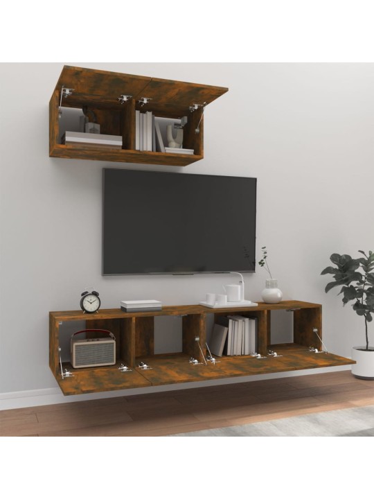 3dílný set TV skříněk kouřový dub kompozitní dřevo
