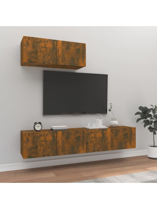 3dílný set TV skříněk kouřový dub kompozitní dřevo