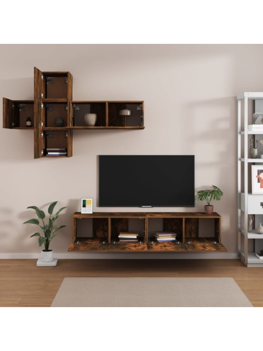 7dílný set TV skříněk kouřový dub kompozitní dřevo