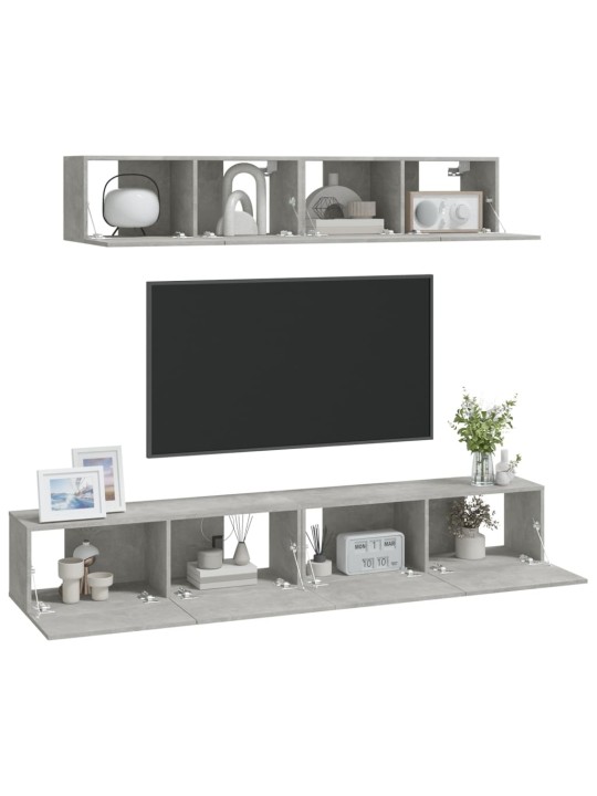 4dílný set TV skříněk betonově šedý kompozitní dřevo