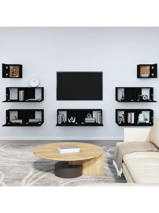 7dílný set TV skříněk černý kompozitní dřevo