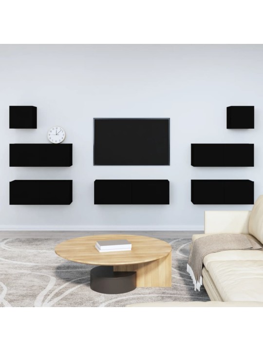 7dílný set TV skříněk černý kompozitní dřevo
