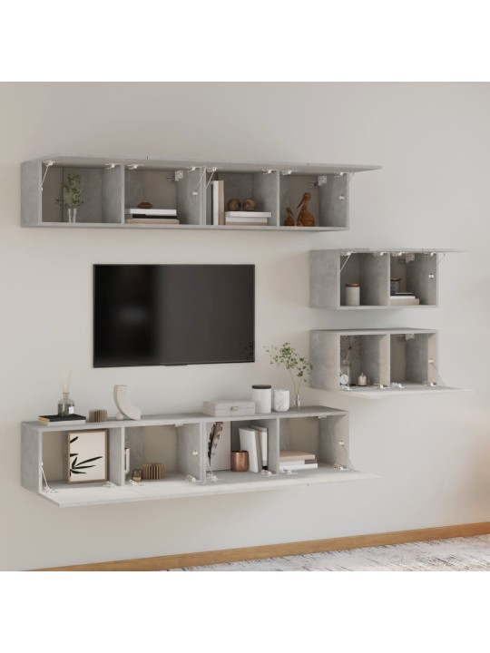 6dílný set TV skříněk betonově šedý kompozitní dřevo