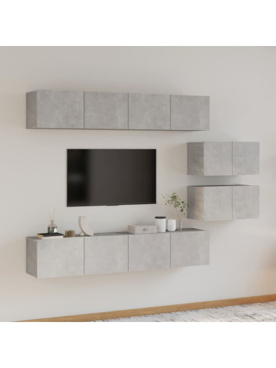 6dílný set TV skříněk betonově šedý kompozitní dřevo