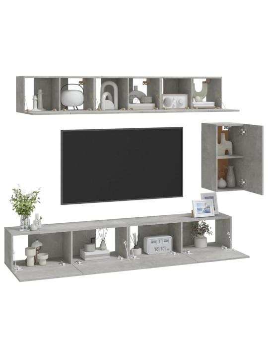 6dílný set TV skříněk betonově šedý kompozitní dřevo