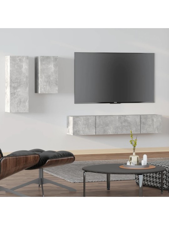 4dílný set TV skříněk betonově šedý kompozitní dřevo