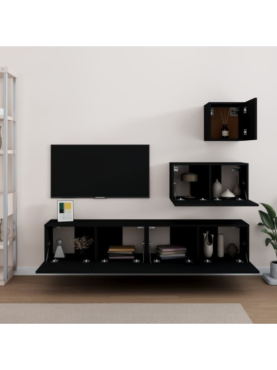 4dílný set TV skříněk černý kompozitní dřevo