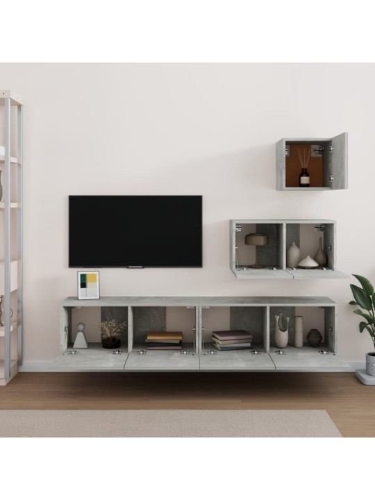 4dílný set TV skříněk betonově šedý kompozitní dřevo