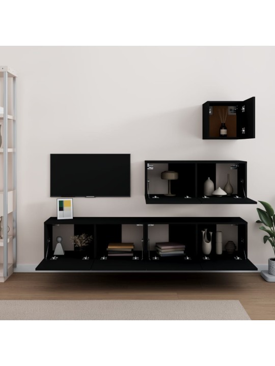 4dílný set TV skříněk černý kompozitní dřevo