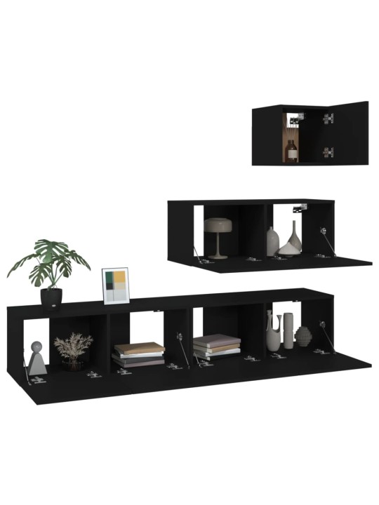 4dílný set TV skříněk černý kompozitní dřevo