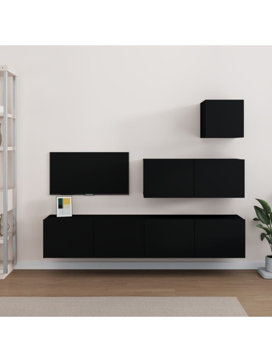 4dílný set TV skříněk černý kompozitní dřevo