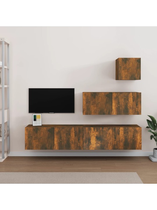4dílný set TV skříněk kouřový dub kompozitní dřevo