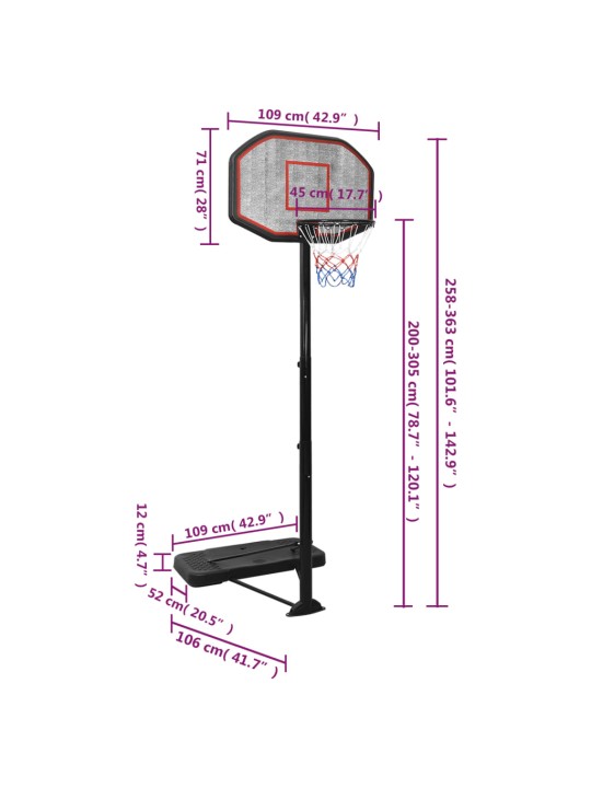 Basketbalový koš černý 258–363 cm polyethylen