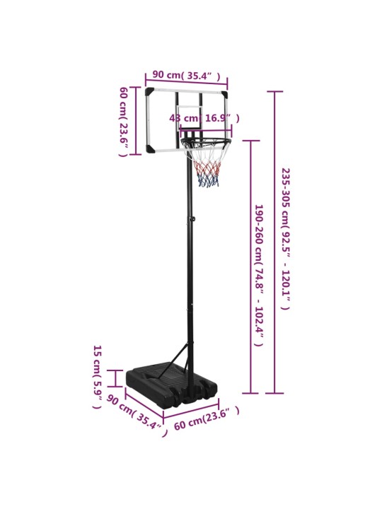 Basketbalový koš s průhlednou deskou 235–301 cm polykarbonát