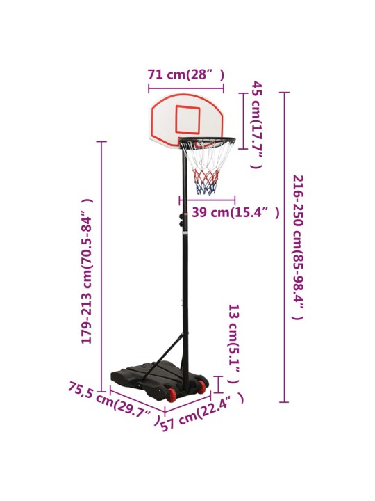 Basketbalový koš bílý 216–250 cm polyethylen