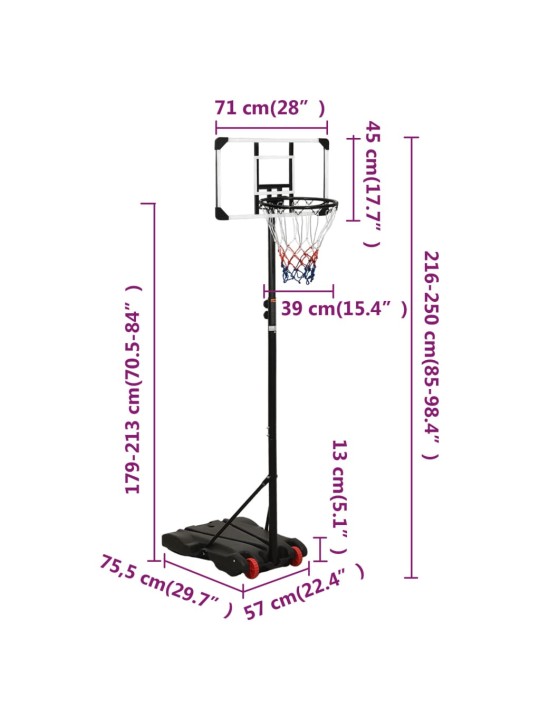 Basketbalový koš s průhlednou deskou 216 x 250 cm polykarbonát