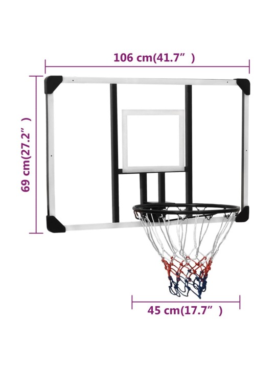 Basketbalový koš s průhlednou deskou 106x69x3 cm polykarbonát