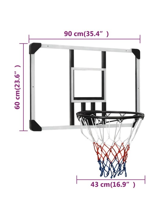 Basketbalový koš s průhlednou deskou 90x60x2,5 cm polykarbonát