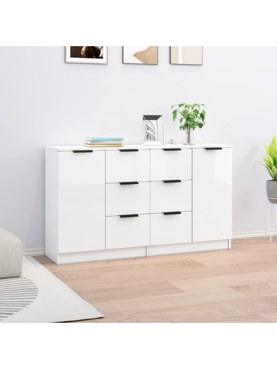 Příborníky 2 ks bílé lesklé 60 x 30 x 70 cm kompozitní dřevo