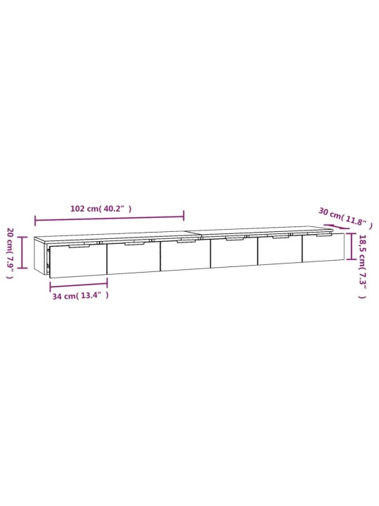 Nástěnné skříňky 2 ks kouřový dub 102x30x20 cm kompozitní dřevo