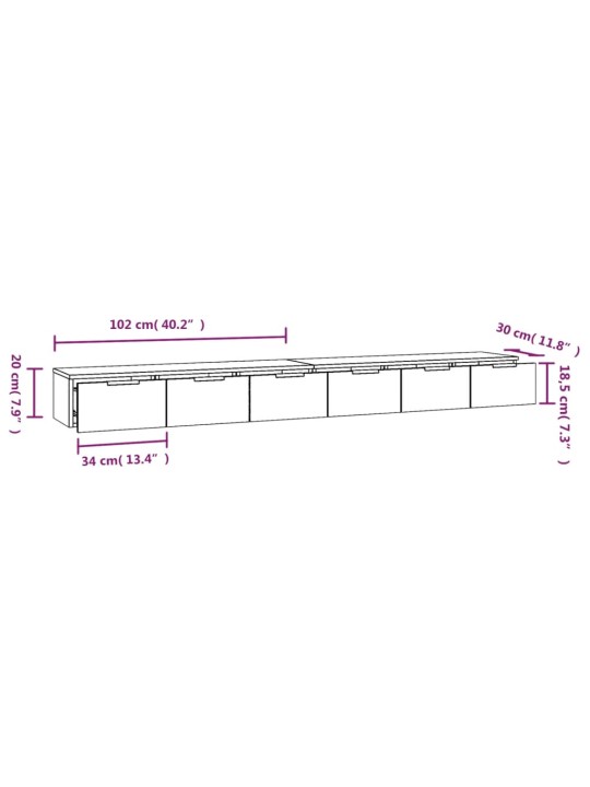 Nástěnné skříňky 2 ks hnědý dub 102x30x20 cm kompozitní dřevo