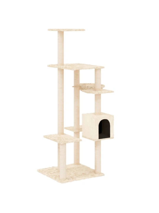 Škrabadlo pro kočky se sisalovými sloupky krémové 142 cm