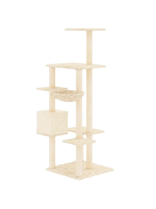 Škrabadlo pro kočky se sisalovými sloupky krémové 142 cm