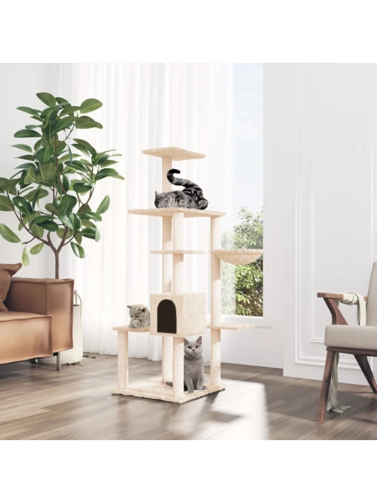 Škrabadlo pro kočky se sisalovými sloupky krémové 142 cm