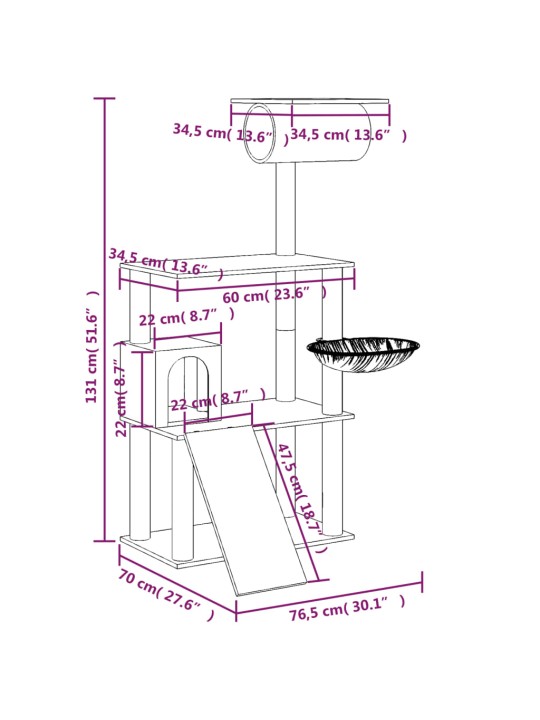 Škrabadlo pro kočky se sisalovými sloupky tmavě šedé 131 cm